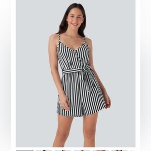 NWT HALARA V-neck Snap Belted Stripe Waffle Jumpsuit with Pockets size m 189